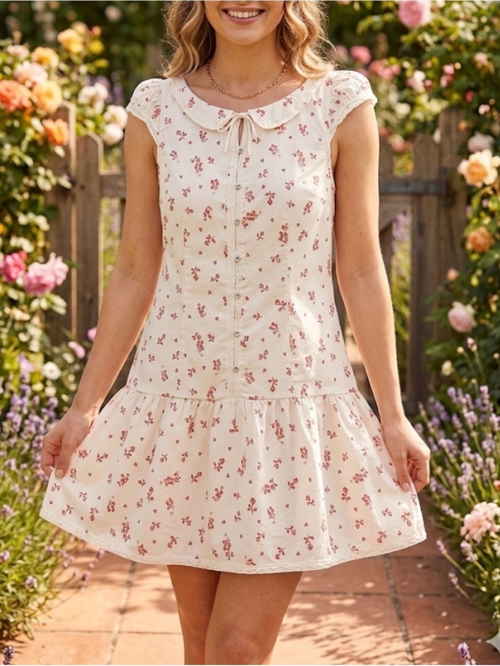 Free People Cream Mini Dress with Pink Floral Print